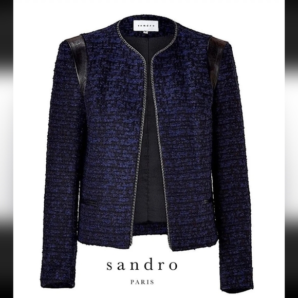 SANDRO Marine Black Tweed Chainlink Blazer 36/Small - Picture 1 of 7